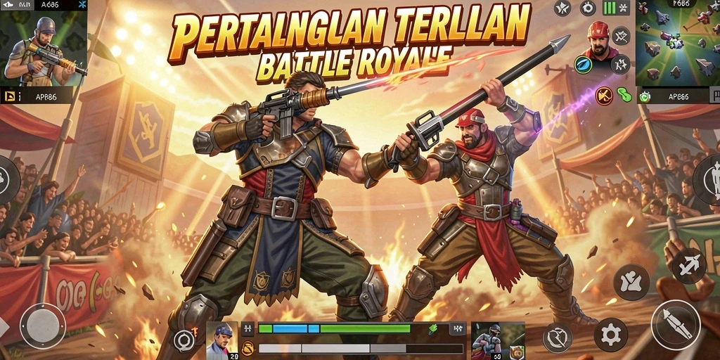 Tangkapan layar gameplay seru dalam arena pertarungan Battle Royale.