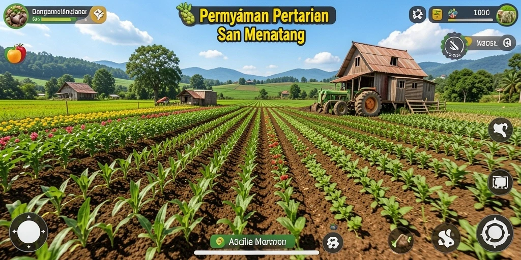 Tangkapan layar gameplay ASG55 yang menunjukkan aktivitas pertanian.