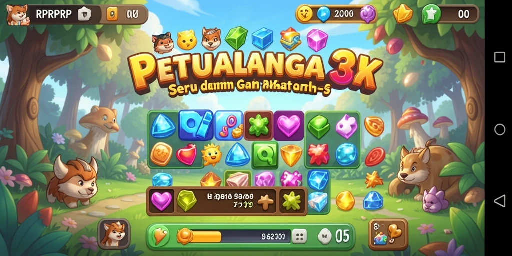 Screenshot RPRPRP menampilkan aksi seru gameplay Match-3 yang penuh warna.
