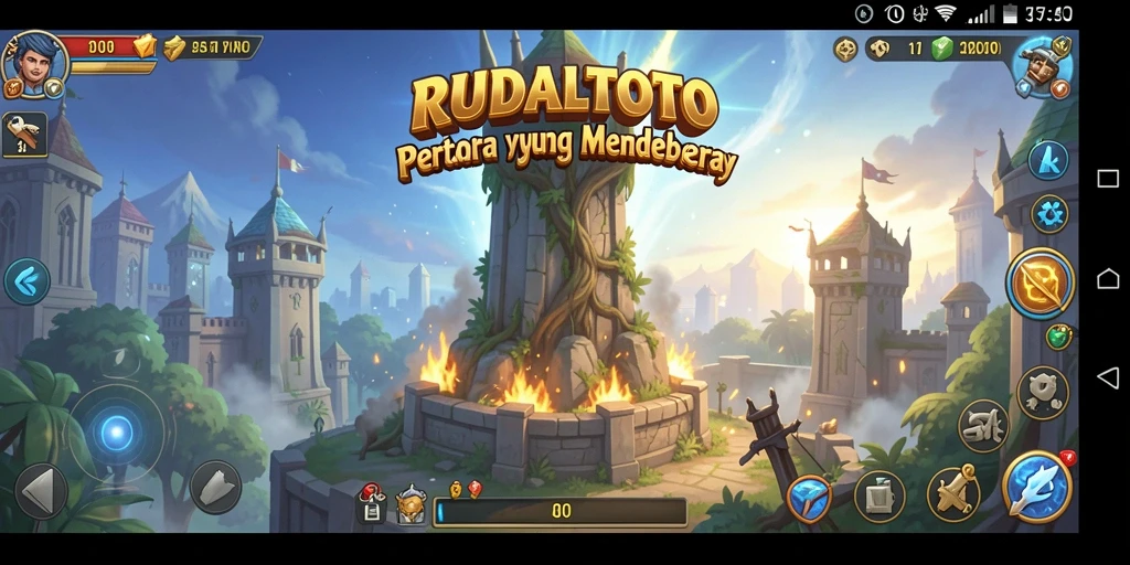 Tampilan gameplay RUDALTOTO yang menegangkan dengan menara siap bertarung.