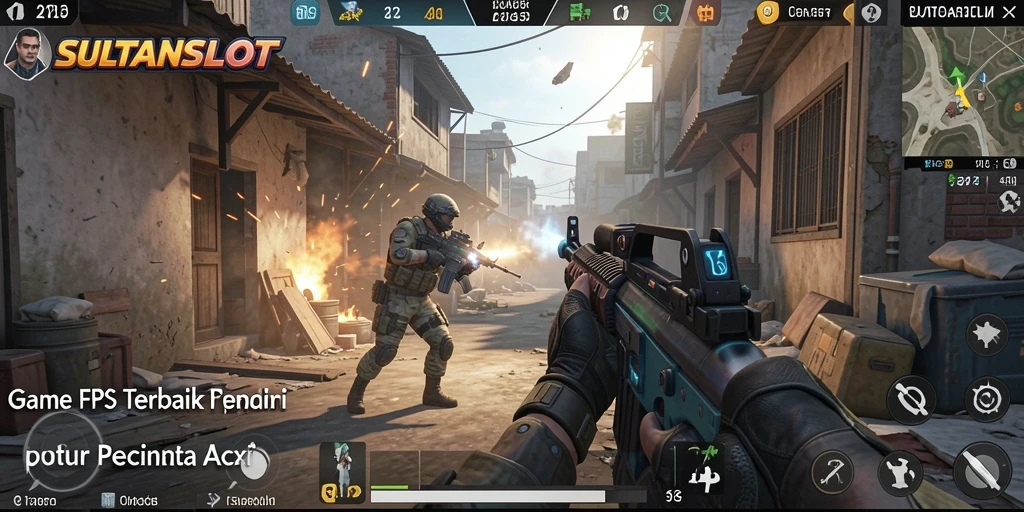 Tampilan aksi seru gameplay SULTANSLOT FPS yang mendebarkan.